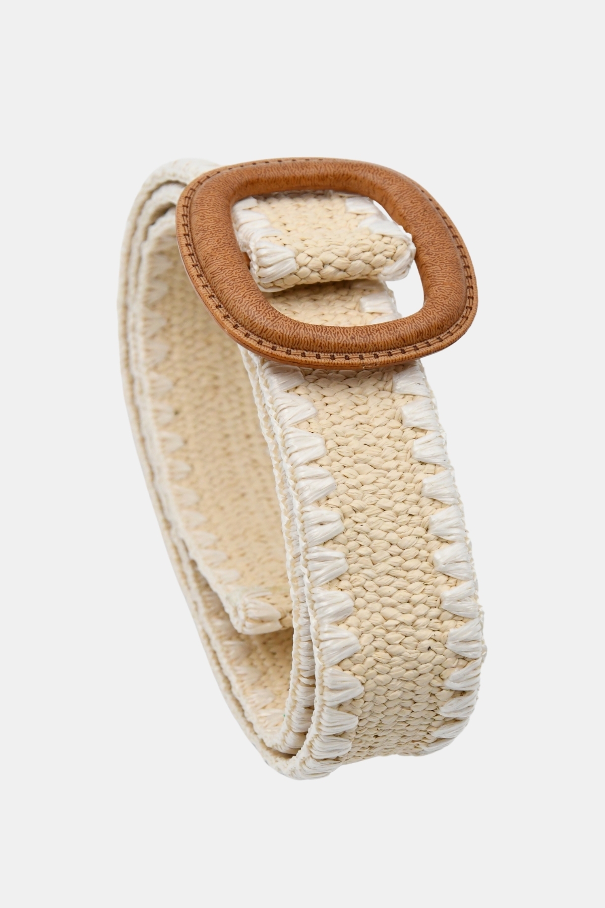 Beige and white two-tone raffia belt Faye - Miss June Paris