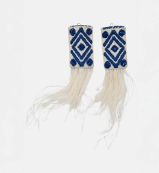 Orecchini pendenti Flamingo – bianco/blu – piume di struzzo – stile boho chic – Miss June Paris – 5