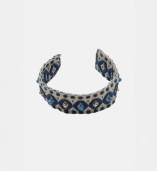 Bracciale a polsino Riviera – Bianco/Blu – Motivi geometrici – Perline dorate – Miss June Paris – 6