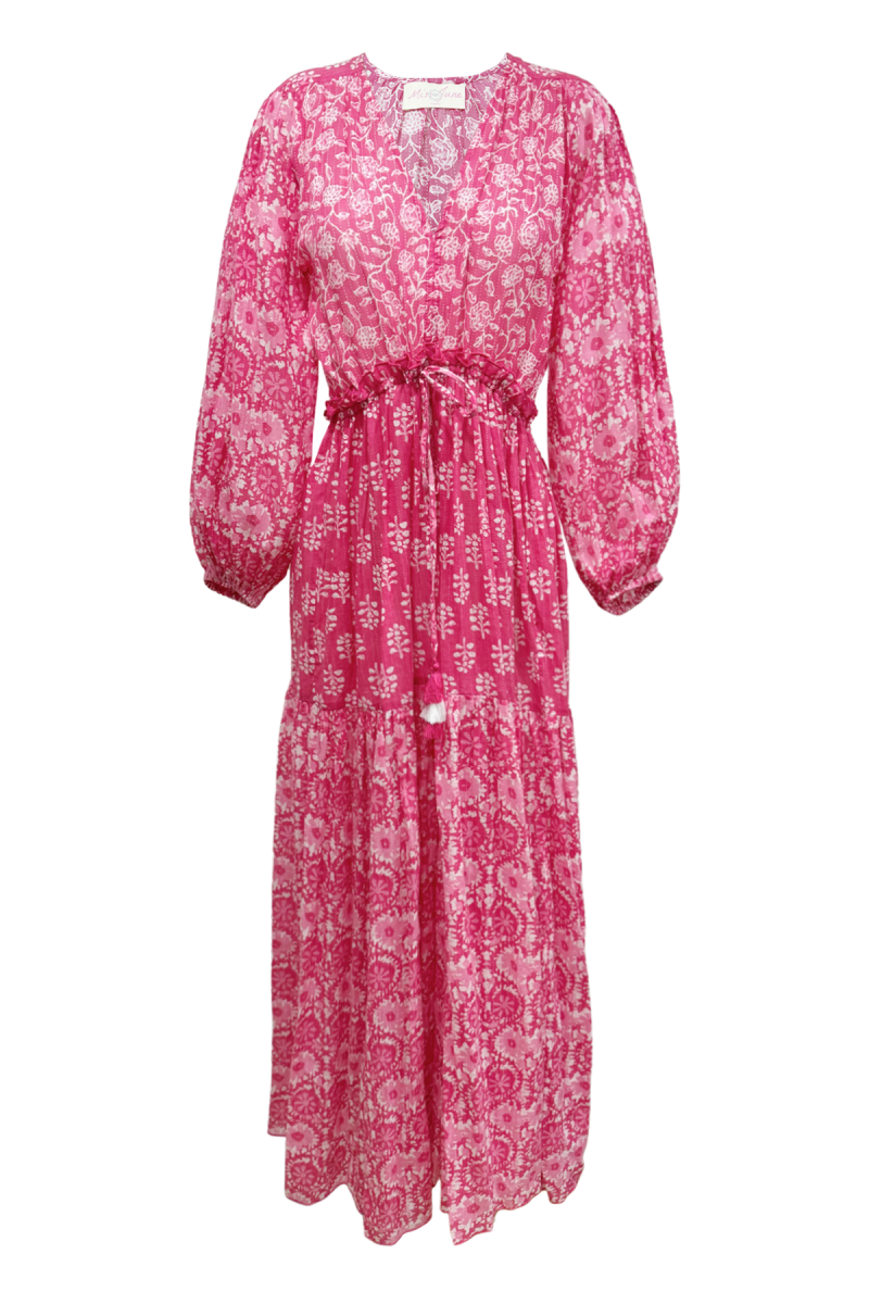 Vestido Largo Floral Rosa De Algod n Miss June Paris