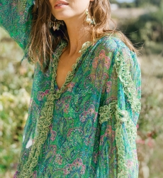 Blouse Tatum - verte ou beige - lurex -manche longue - bohème - Miss June Paris - 9