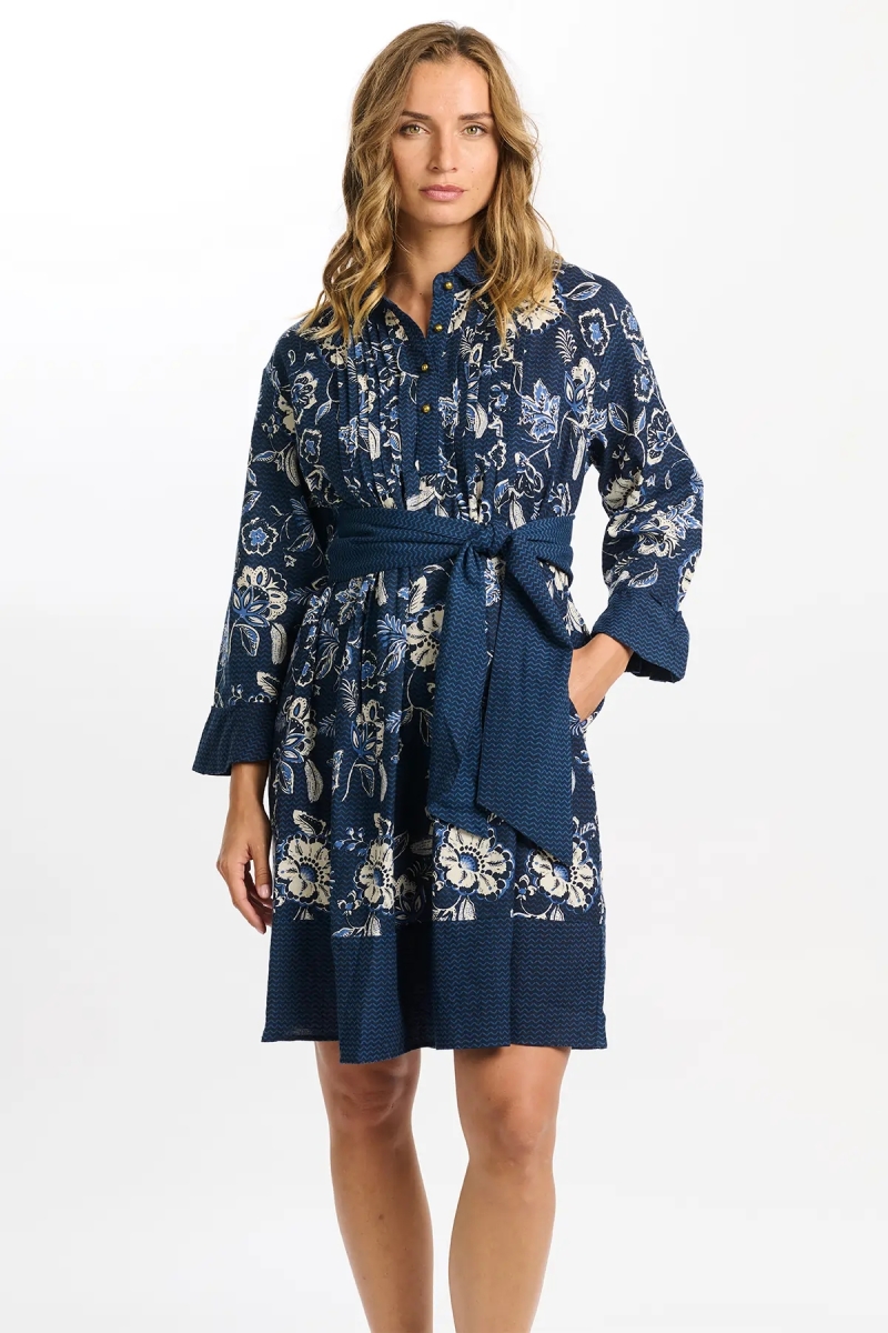 long sleeve floral blue short dress VIOLA - Miss June