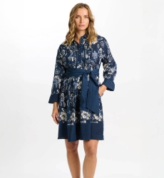 robe courte manche longue fleurie bleu VIOLA - Miss June