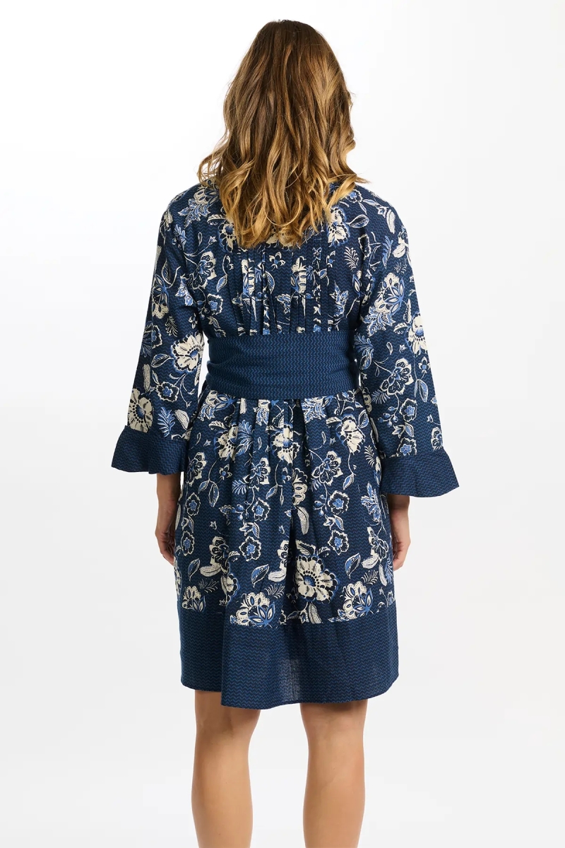 robe courte manche longue fleurie bleu VIOLA - Miss June