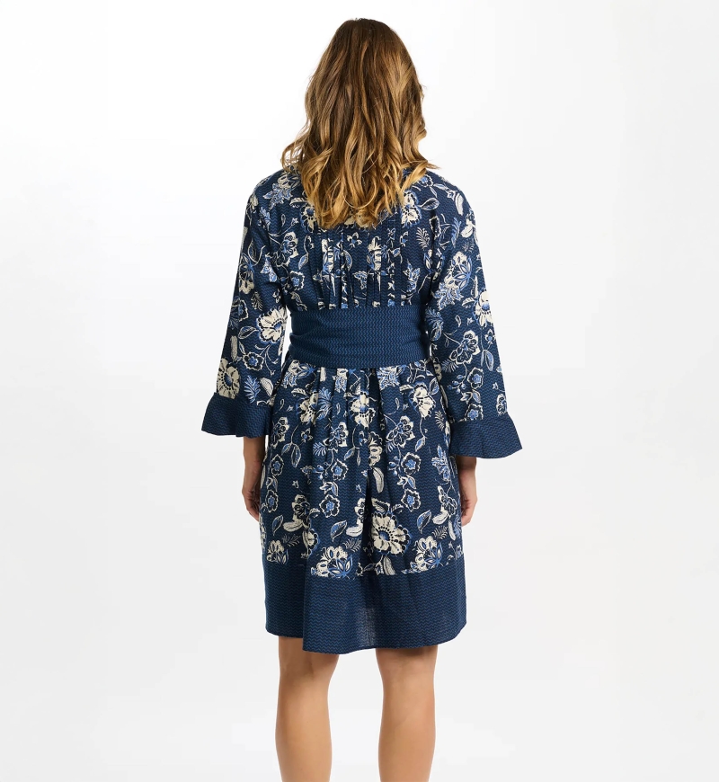 robe courte manche longue fleurie bleu VIOLA - Miss June