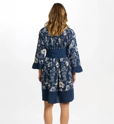 robe courte manche longue fleurie bleu VIOLA - Miss June