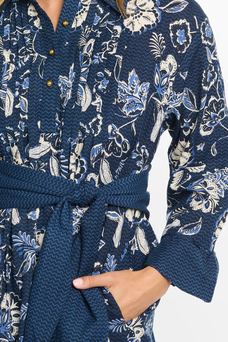 long sleeve floral blue short dress VIOLA - Miss June