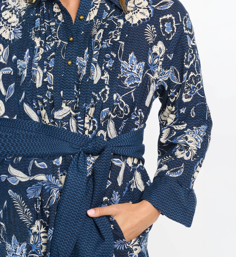 long sleeve floral blue short dress VIOLA - Miss June