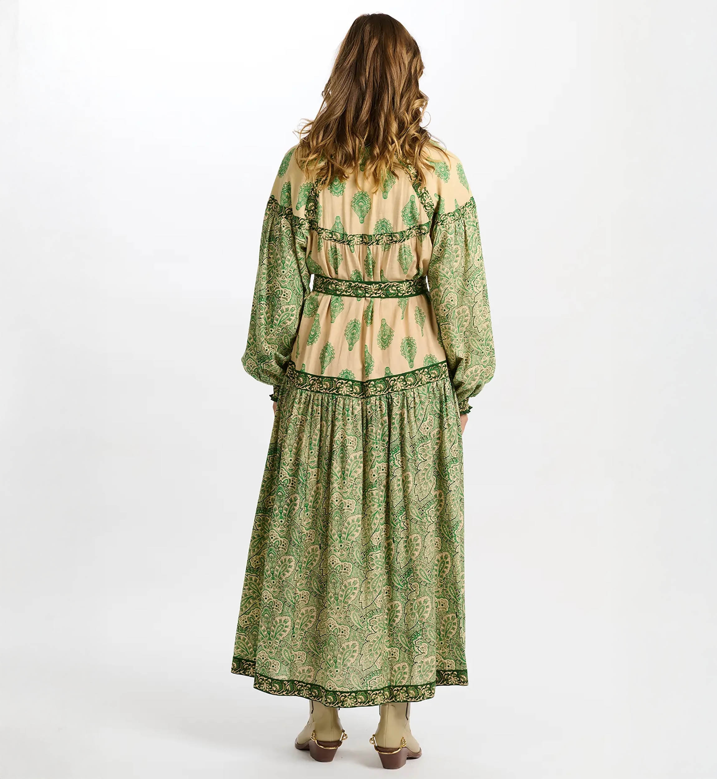 vestido largo verde bohemio manga larga ISABELA - Miss June