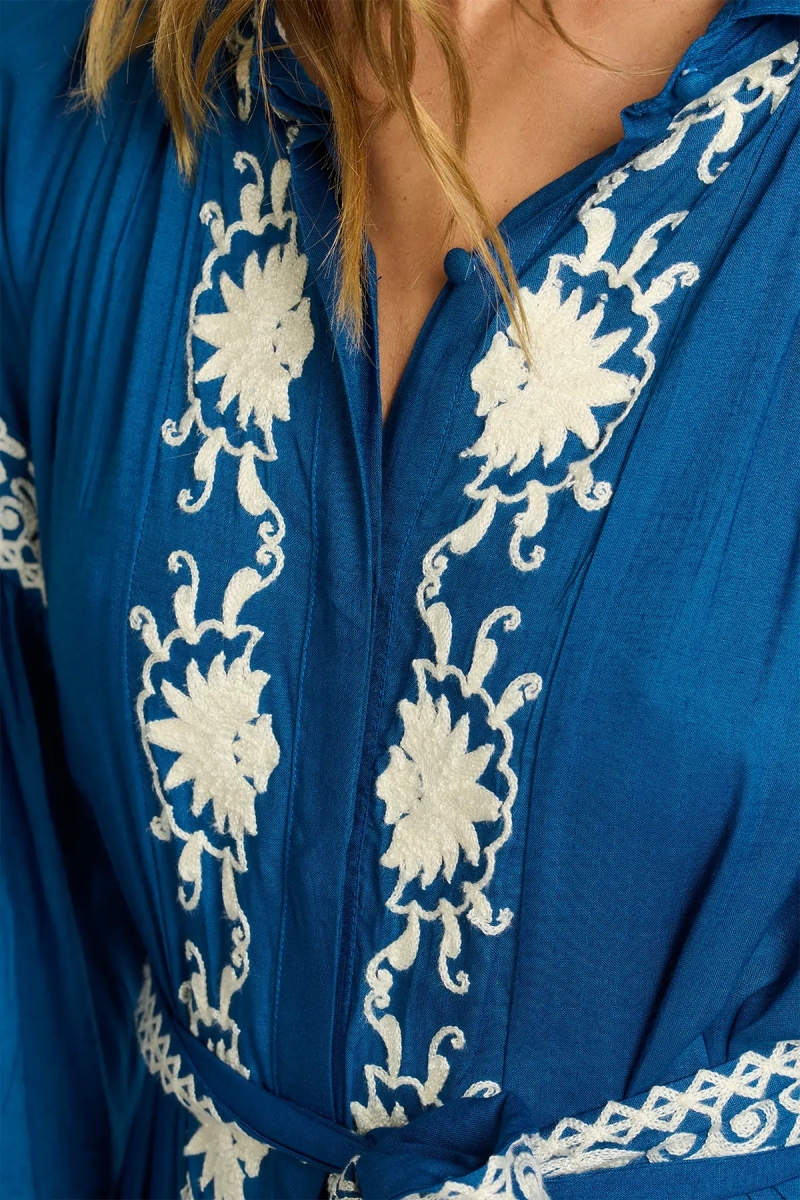 robe courte manche longue boheme chic bleu DINA - Miss June