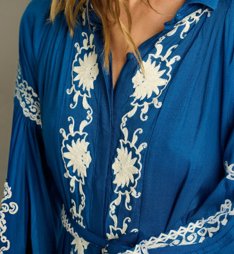 robe courte manche longue boheme chic bleu DINA - Miss June