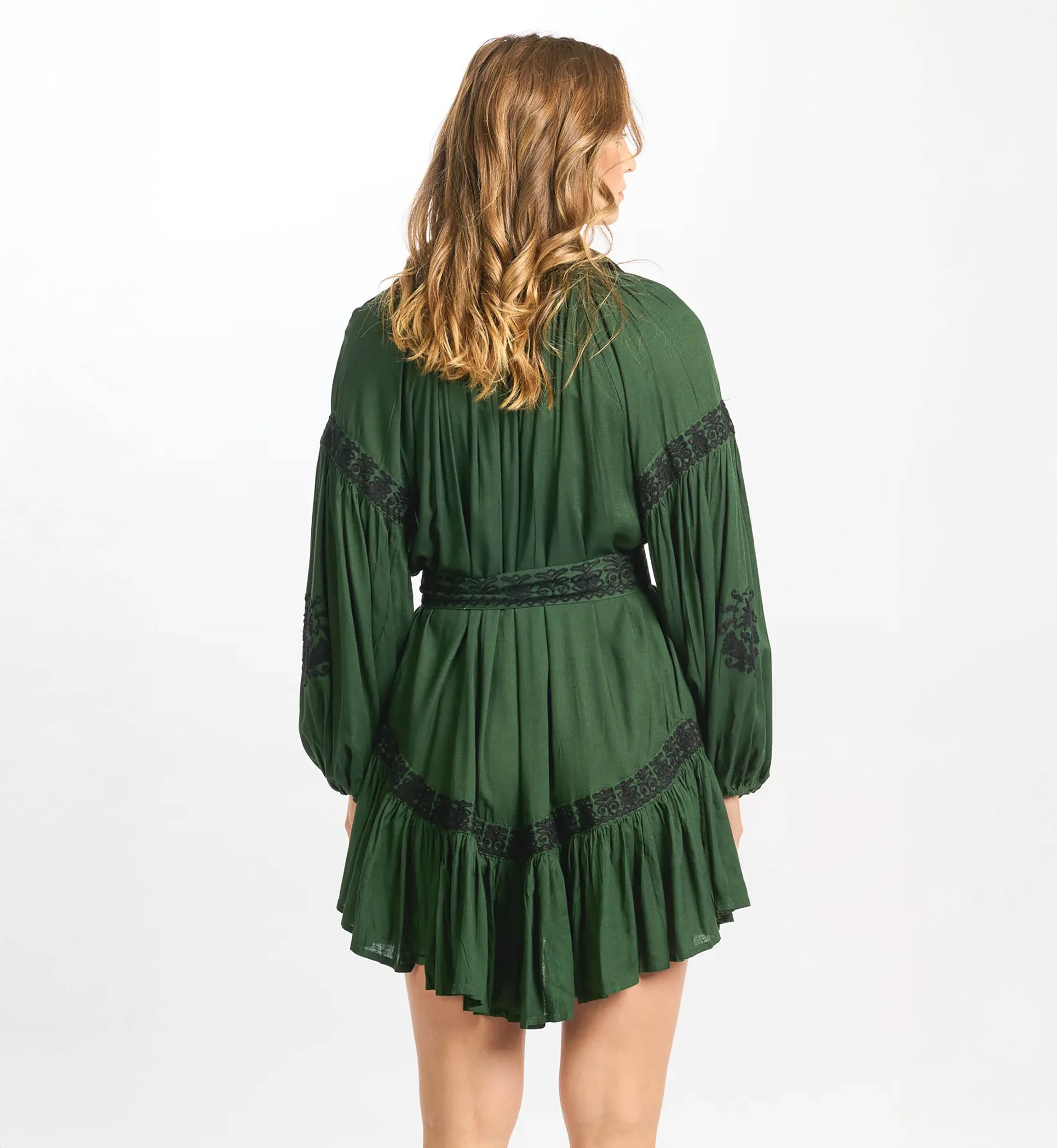 robe courte manche longue boheme chic verte DINA - Miss June