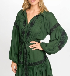 long sleeve boheme chic green short dress DINA - Miss June