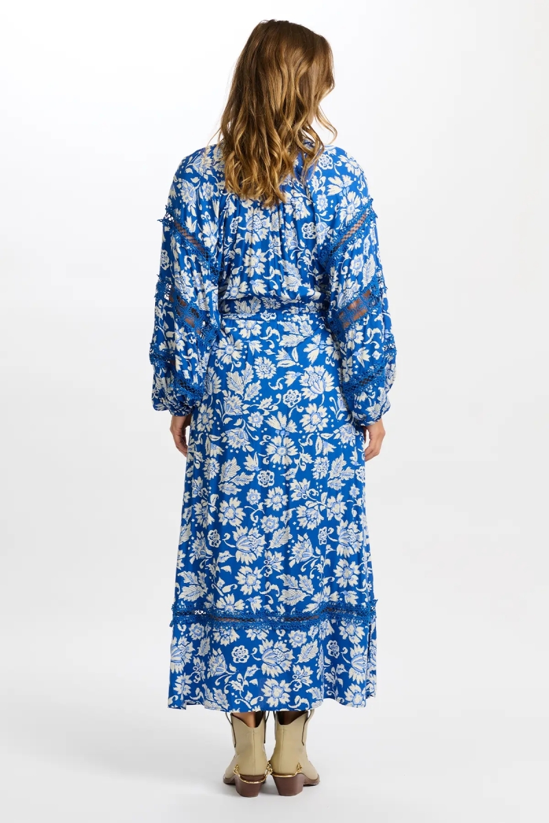 robe longue manche longue fleurie bleu MORGANE - Miss June