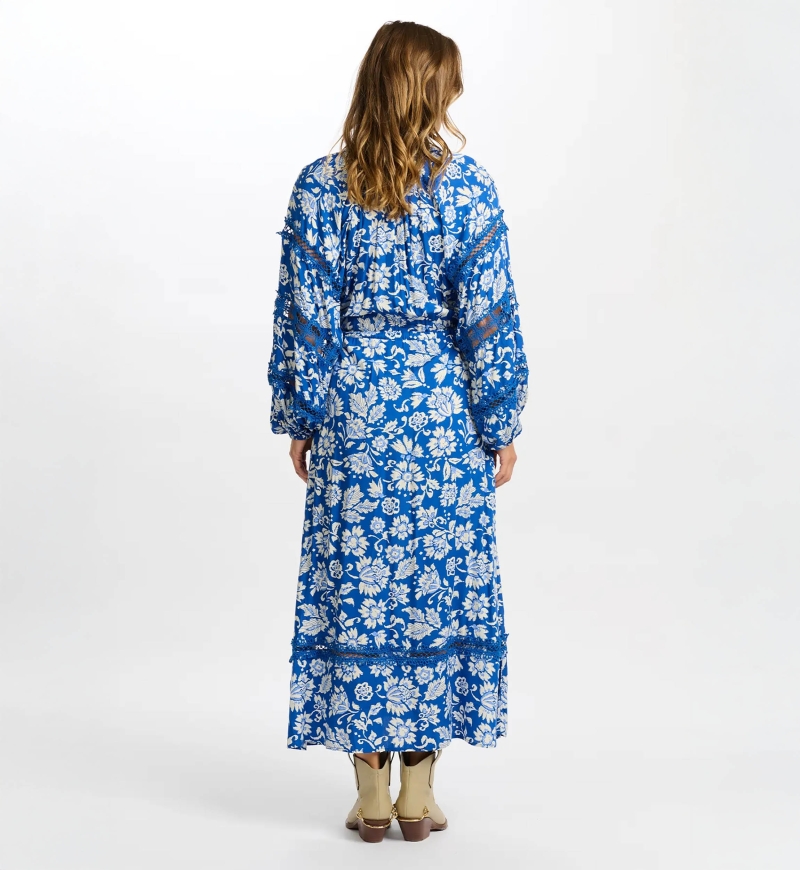 long sleeve floral blue long dress MARGAUX - Miss June