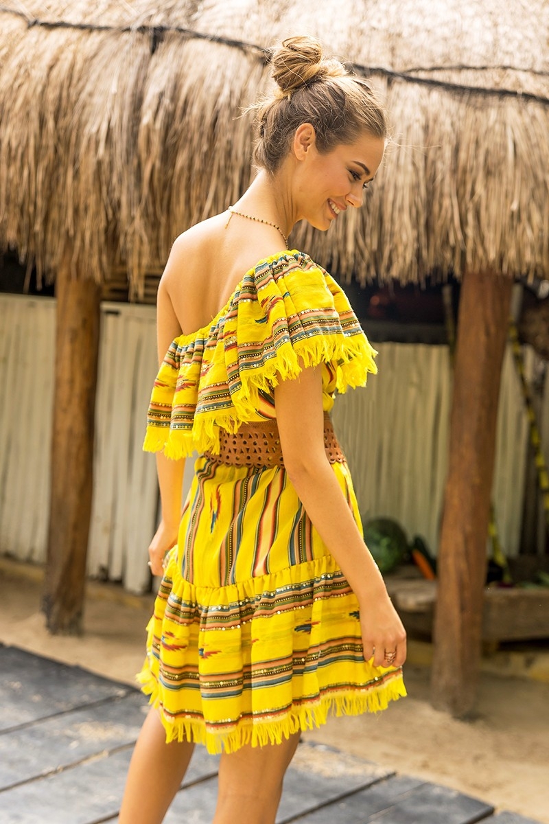 Vestido curto MALIBU – Ombros à mostra – Manga curta – Boêmio – Algodão – Miss June Paris – 2