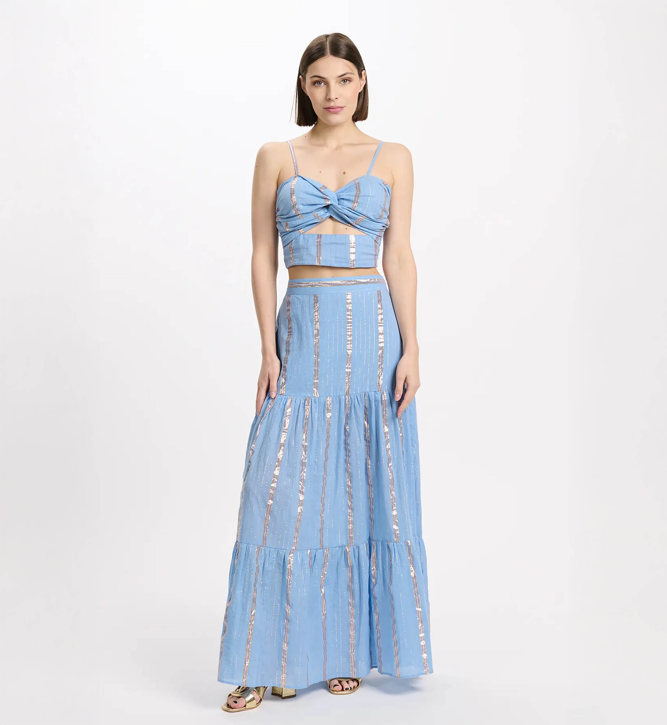 Set Luz – Completo con gonna lunga e crop top, 100% cotone con lurex – Miss June Paris - 4