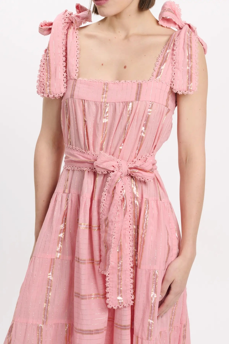 Robe Aly – Robe longue à bretelles avec ceinture assortie, 100% coton avec lurex – Miss June Paris - 5