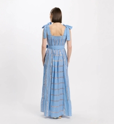 Aly Long Dress With Straps + matching belt, 100% cotton with lurex - Miss June Paris - 9