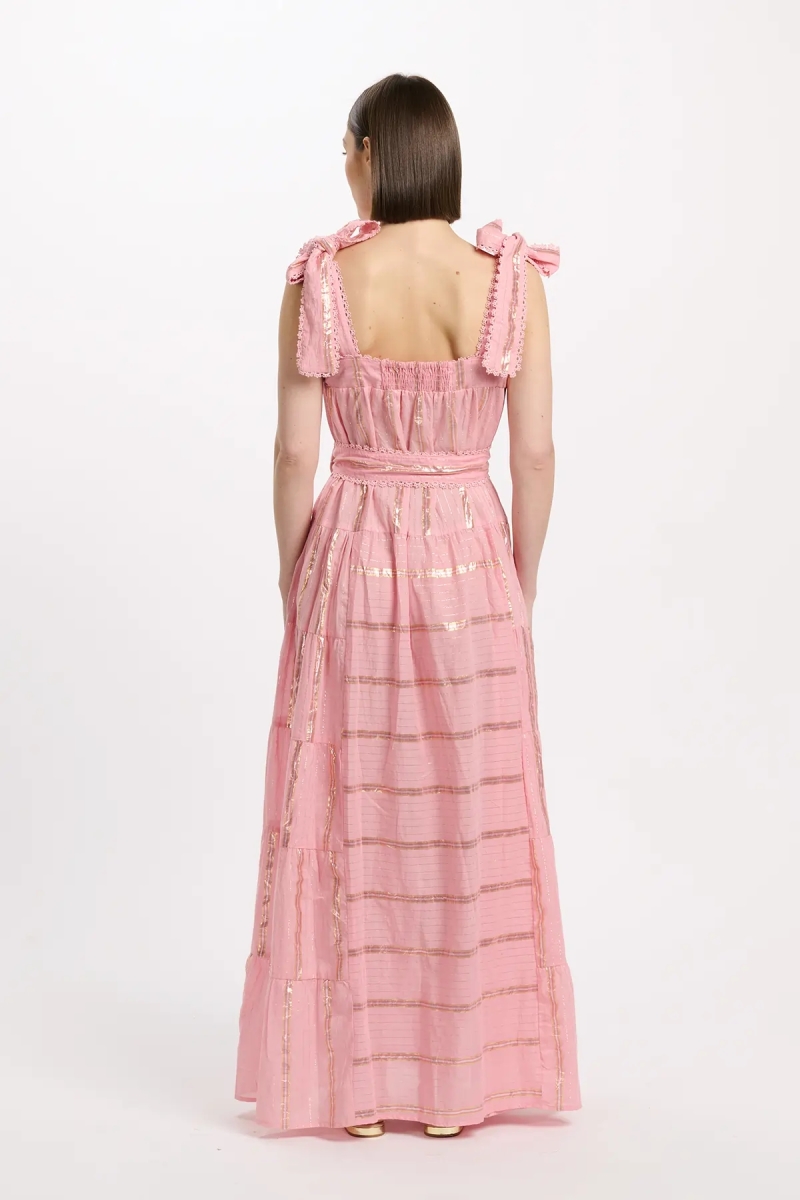 Vestido Aly – Vestido largo con tirantes y cinturón a juego, 100% algodón con lúrex – Miss June Paris - 6