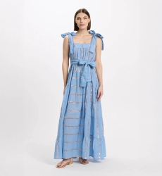Aly Long Dress With Straps + matching belt, 100% cotton with lurex - Miss June Paris - 7