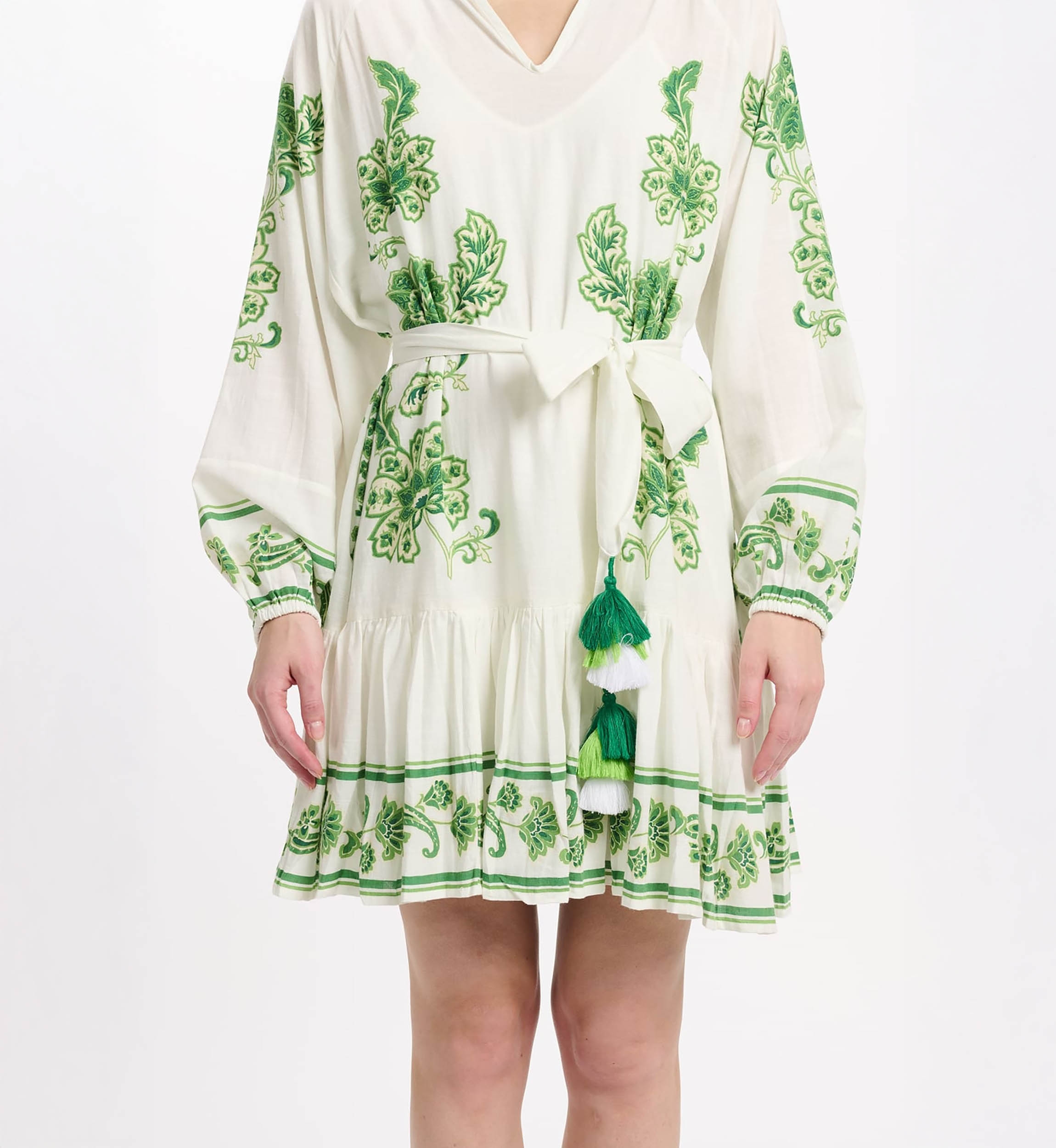 Dress Anika Long Sleeves Short Dress with inner and matching belt, 100% cotton printed - Miss June Paris - 9