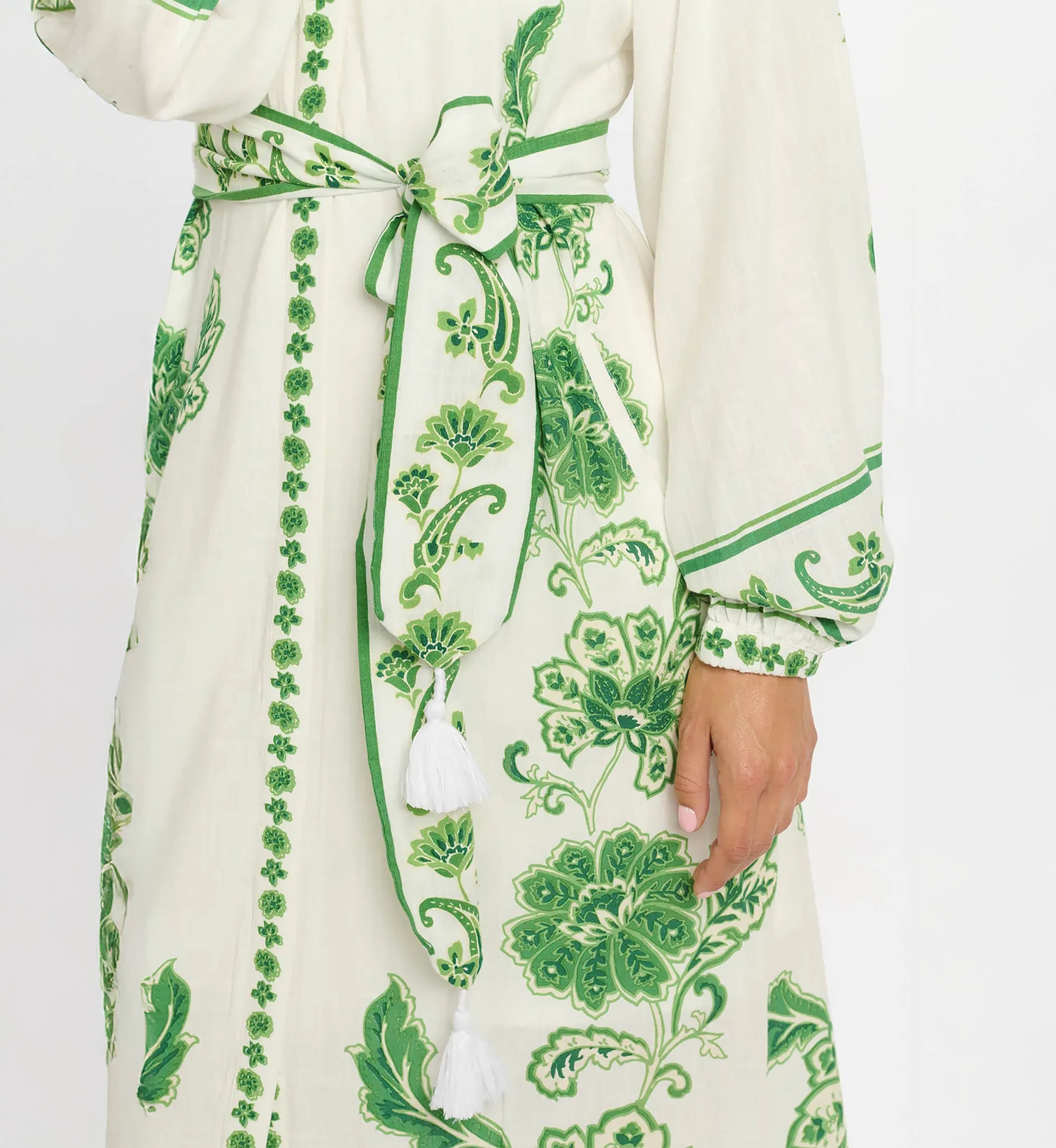 Dress Dana Long Sleeves Long Dress with inner and matching belt, 100% cotton printed - Miss June Paris - 10