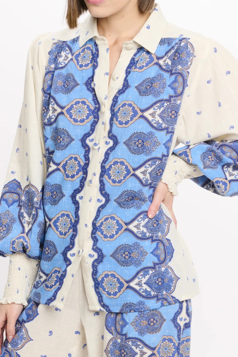 Bluse Viki – Langärmlige Bluse, aus bedrucktem Slub-Baumwollstoff, 100 % Baumwolle – Miss June Paris - 5