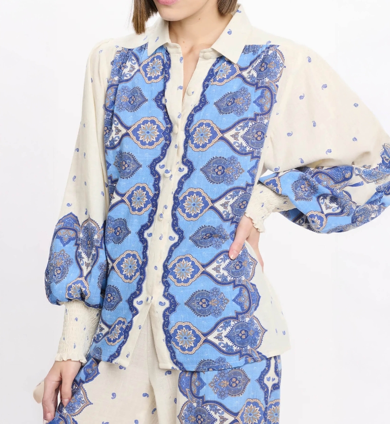 Camicia Viki – Camicia a maniche lunghe, in cotone slub stampato, 100% cotone – Miss June Paris - 5