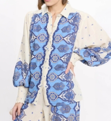 Bluse Viki – Langärmlige Bluse, aus bedrucktem Slub-Baumwollstoff, 100 % Baumwolle – Miss June Paris - 5