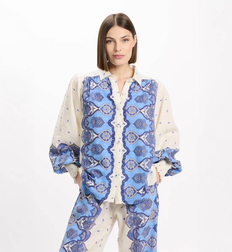 Shirt Viki Long Sleeves Shirt, 100% cotton slub printed - Miss June Paris  - 4