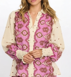 Bluse Viki – Langärmlige Bluse, aus bedrucktem Slub-Baumwollstoff, 100 % Baumwolle – Miss June Paris - 8