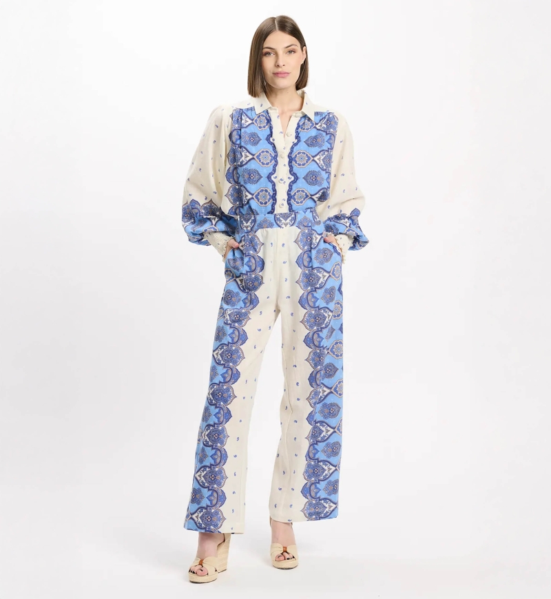 Calças Tais – Calças com bolsos, em algodão slub estampado, 100% algodão – Miss June Paris - 4