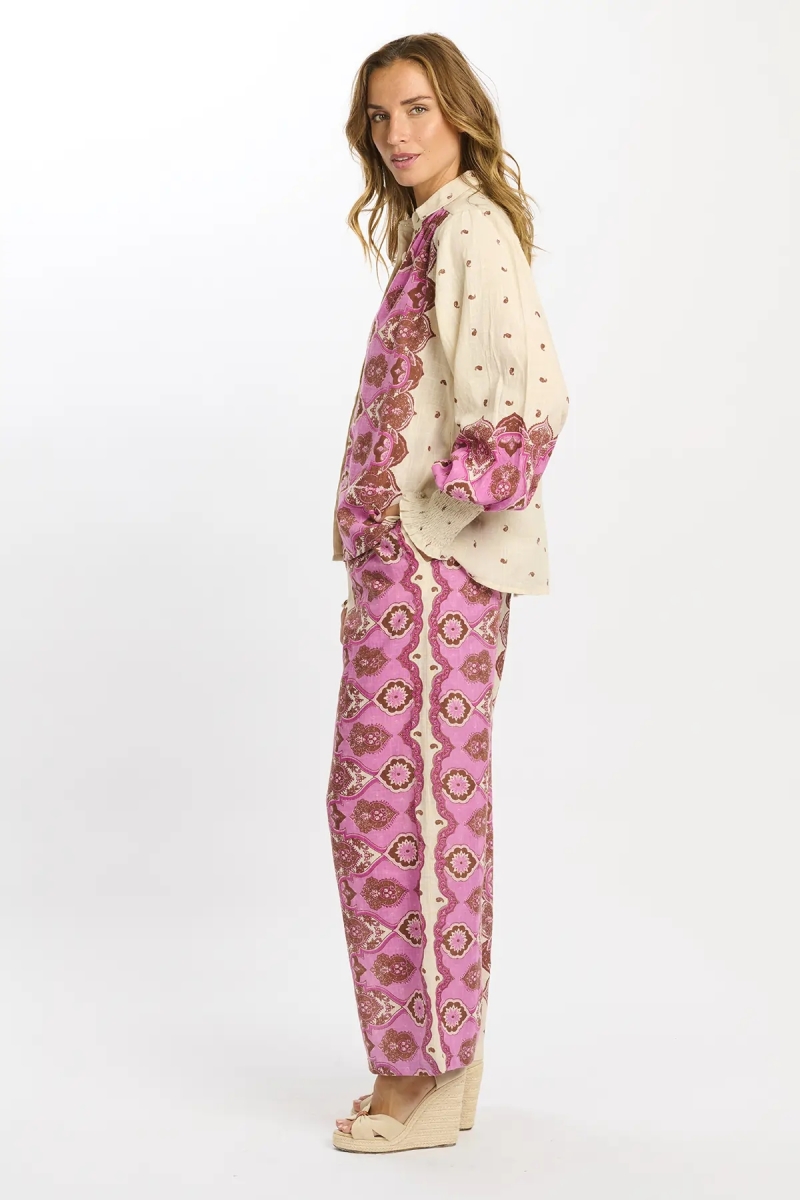 Calças Tais – Calças com bolsos, em algodão slub estampado, 100% algodão – Miss June Paris - 9