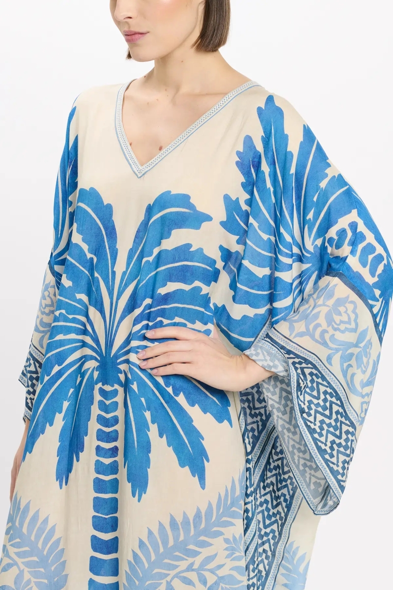 Caftán Rhoda – Caftán largo con mangas largas, de modal estampado con bordados, 100 % modal – Miss June Paris - 5