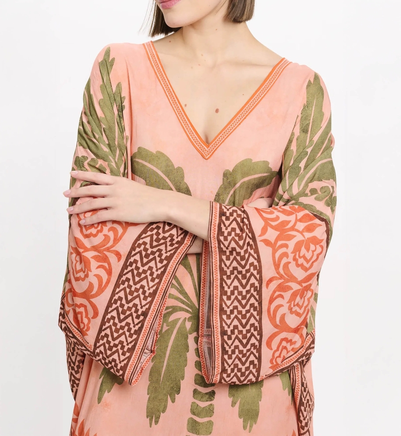 Caftan Rhoda Long Kaftan With Long Sleeves, 100% modal printed embroidery - Miss June Paris - 8
