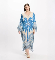 Kaftan Rhoda – Langer Kaftan mit langen Ärmeln, aus bedrucktem Modal mit Stickereien, 100 % Modal – Miss June Paris - 4