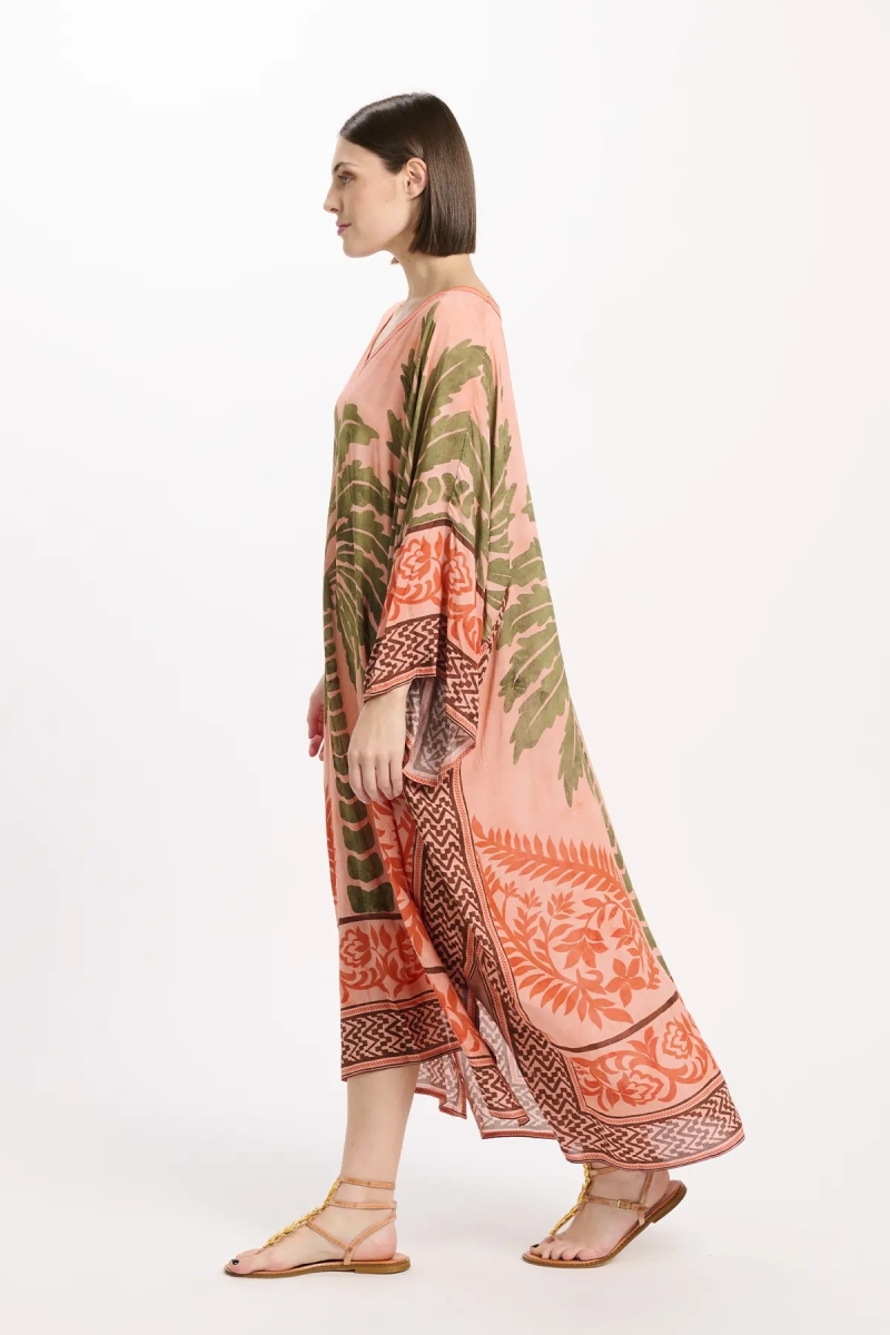 Kaftan Rhoda – Langer Kaftan mit langen Ärmeln, aus bedrucktem Modal mit Stickereien, 100 % Modal – Miss June Paris - 10