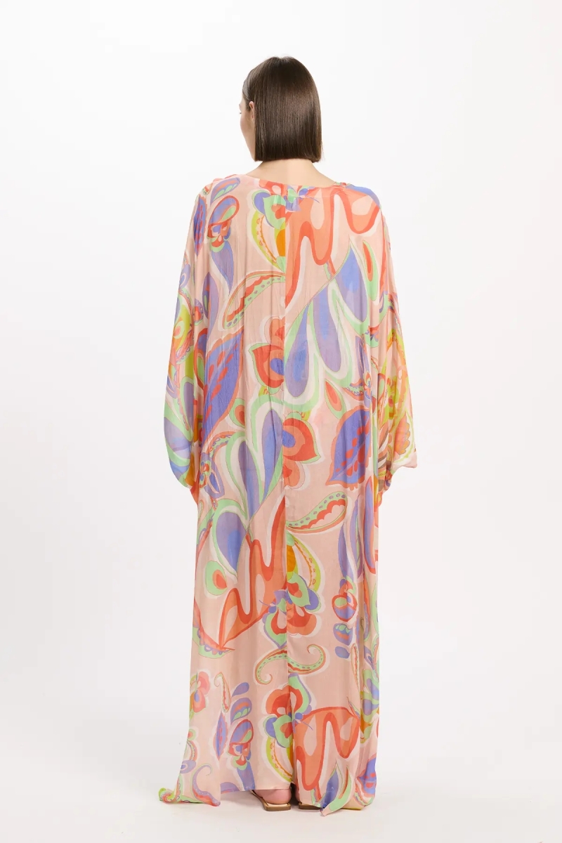 Kaftan Varda – Langer Kaftan mit langen Ärmeln und innenliegendem Gürtel, Stickerei aus 100 % Viskose – Miss June Paris - 5