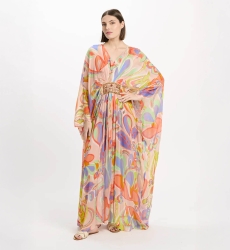 Kaftan Varda – Langer Kaftan mit langen Ärmeln und innenliegendem Gürtel, Stickerei aus 100 % Viskose – Miss June Paris - 2