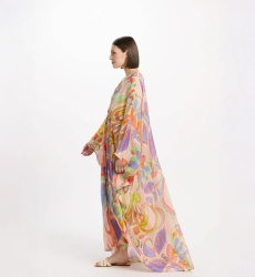 Kaftan Varda – Langer Kaftan mit langen Ärmeln und innenliegendem Gürtel, Stickerei aus 100 % Viskose – Miss June Paris - 4