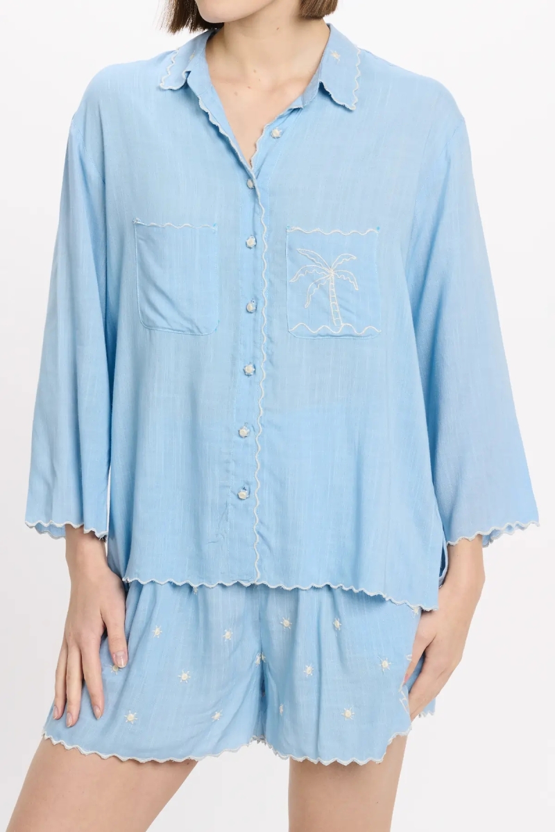 Shirt Idalia 3/4 Sleeve Shirt, 100% rayon with embroidery - Miss June Paris - 5
