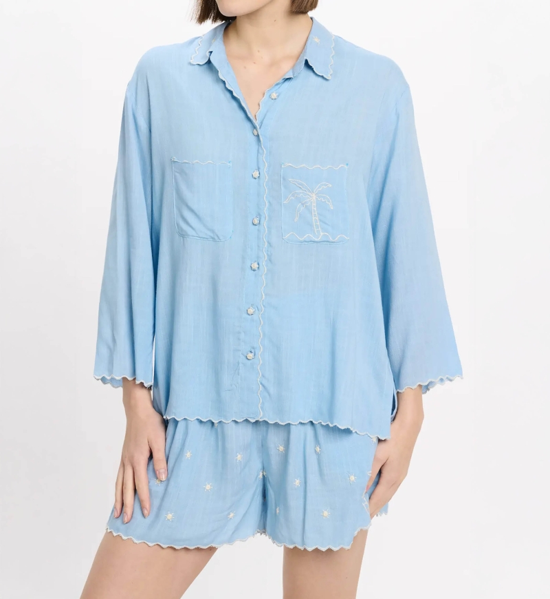Chemise Idalia – Chemise à manches 3/4, en rayonne avec broderies, 100 % rayonne – Miss June Paris - 5