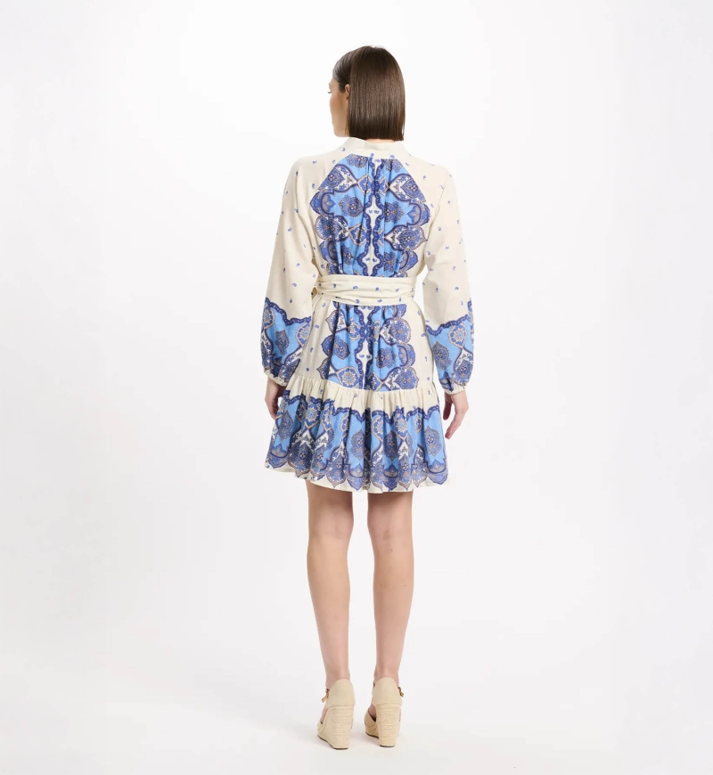 Kleid Danae – Kurzes Kleid mit langen Ärmeln und passendem Gürtel, 100 % bedruckte Baumwolle – Miss June Paris - 6