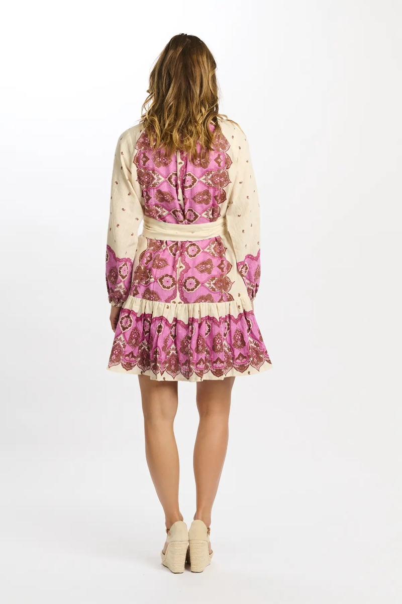 Vestido Danae – Vestido corto de manga larga con cinturón a juego, 100 % algodón estampado – Miss June Paris - 10