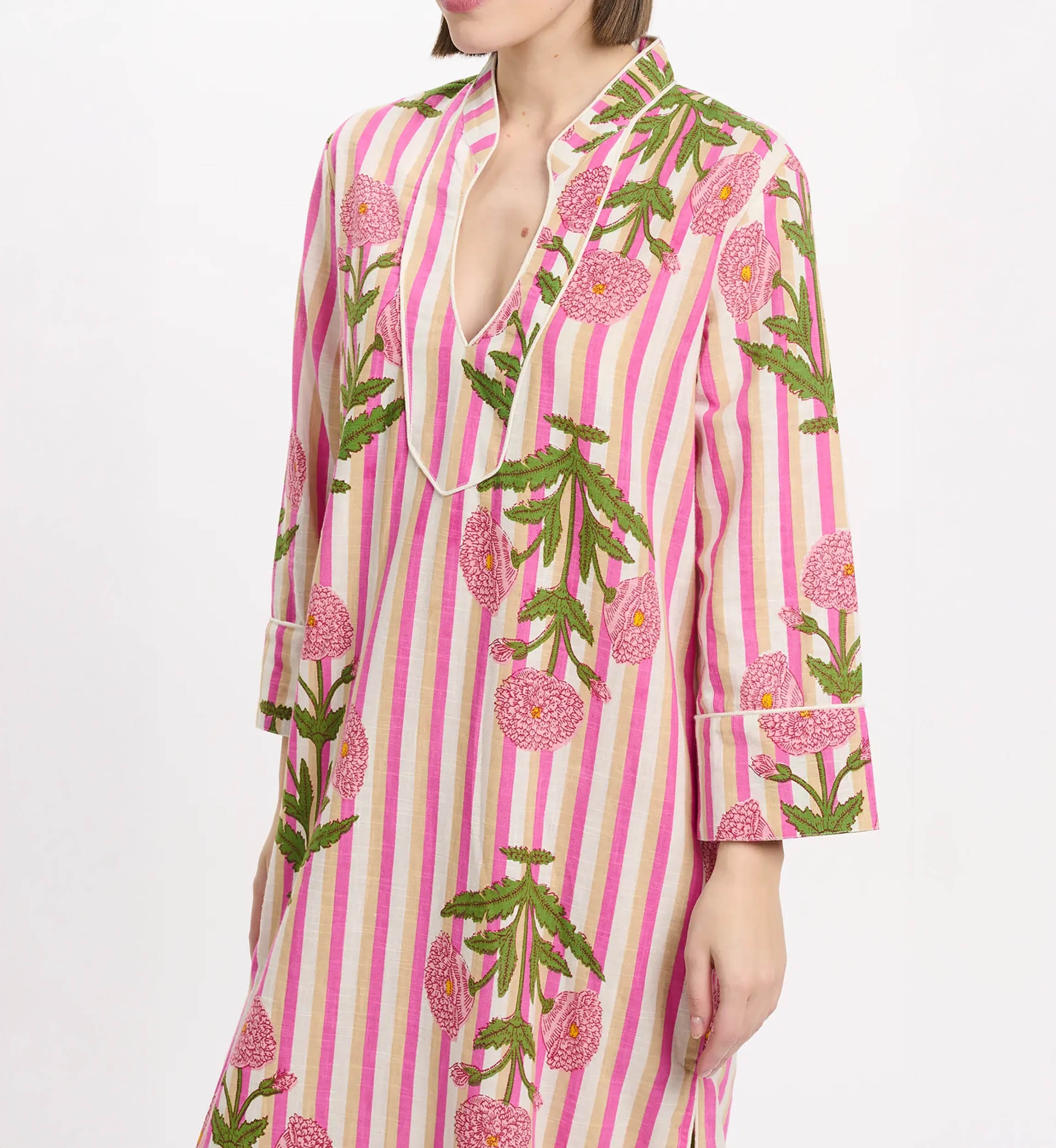 Kleid Charly – Kleid mit langen Ärmeln, aus bedrucktem Slub-Baumwollstoff, 100 % Baumwolle – Miss June Paris - 3