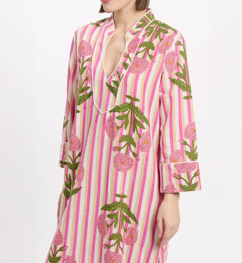 Kleid Charly – Kleid mit langen Ärmeln, aus bedrucktem Slub-Baumwollstoff, 100 % Baumwolle – Miss June Paris - 3