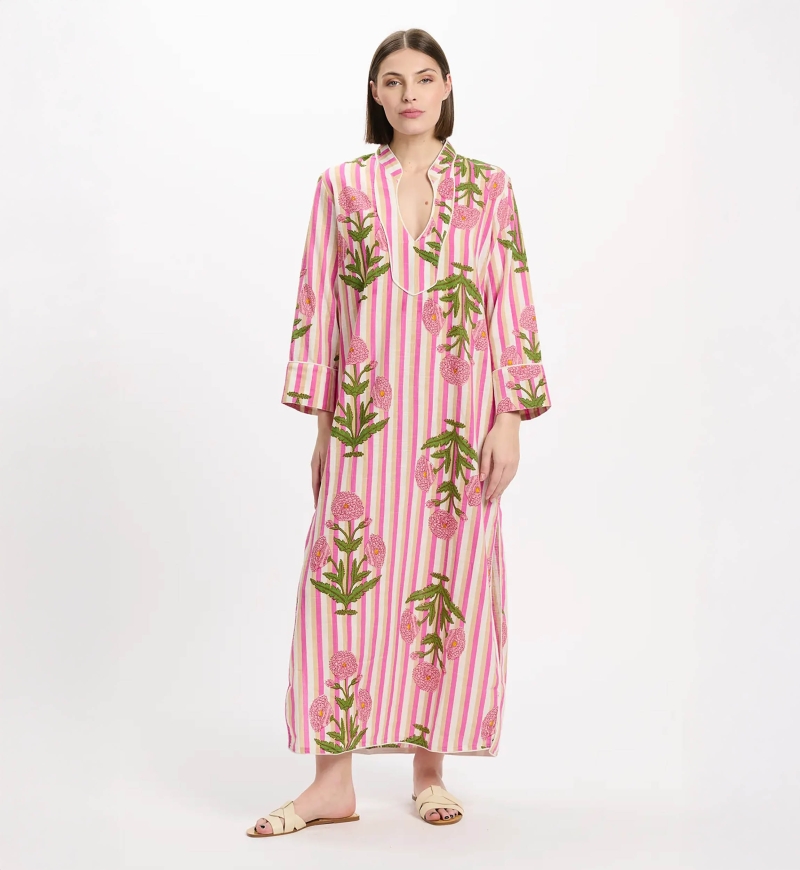 Dress Charly Long Sleeve Dress, 100% cotton slub printed - Miss June Paris - 2