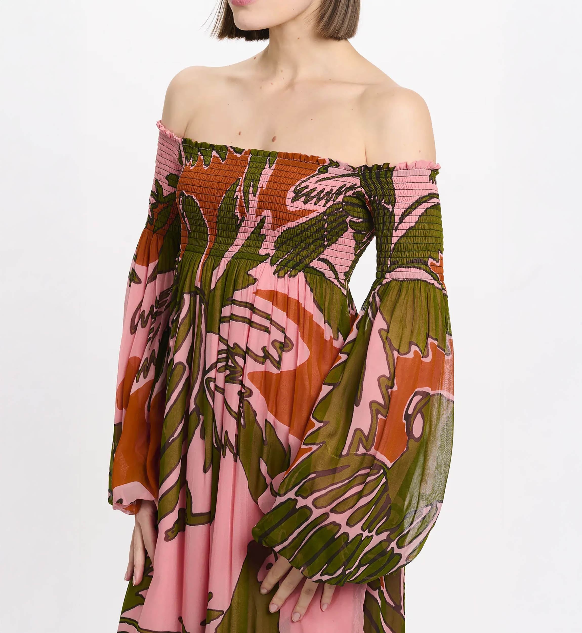 Dress Olympe Long Sleeve Off/shoulder Dress with lining, 100% georgette rayon - Miss June Paris - 3