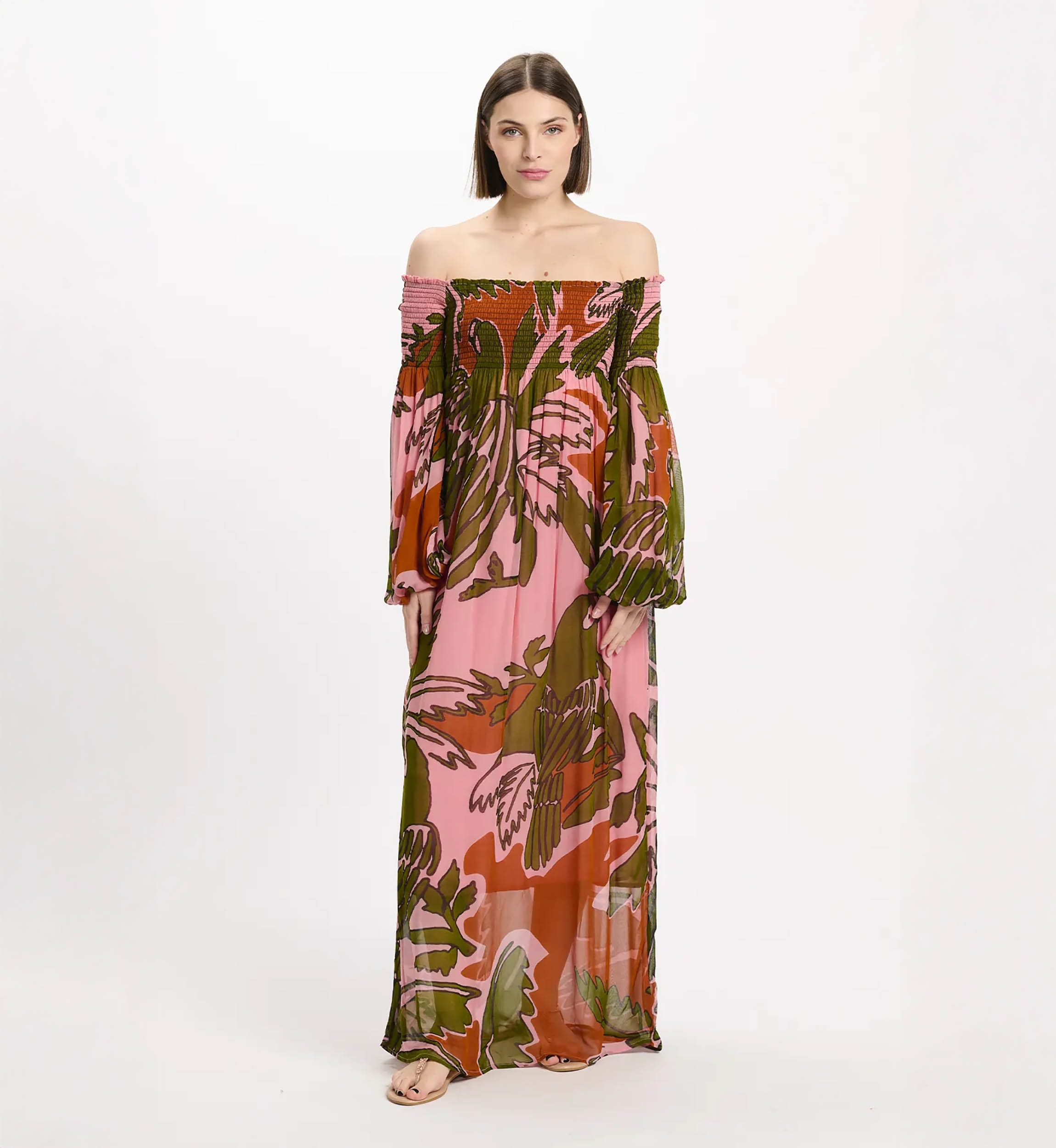 Dress Olympe Long Sleeve Off/shoulder Dress with lining, 100% georgette rayon - Miss June Paris - 2